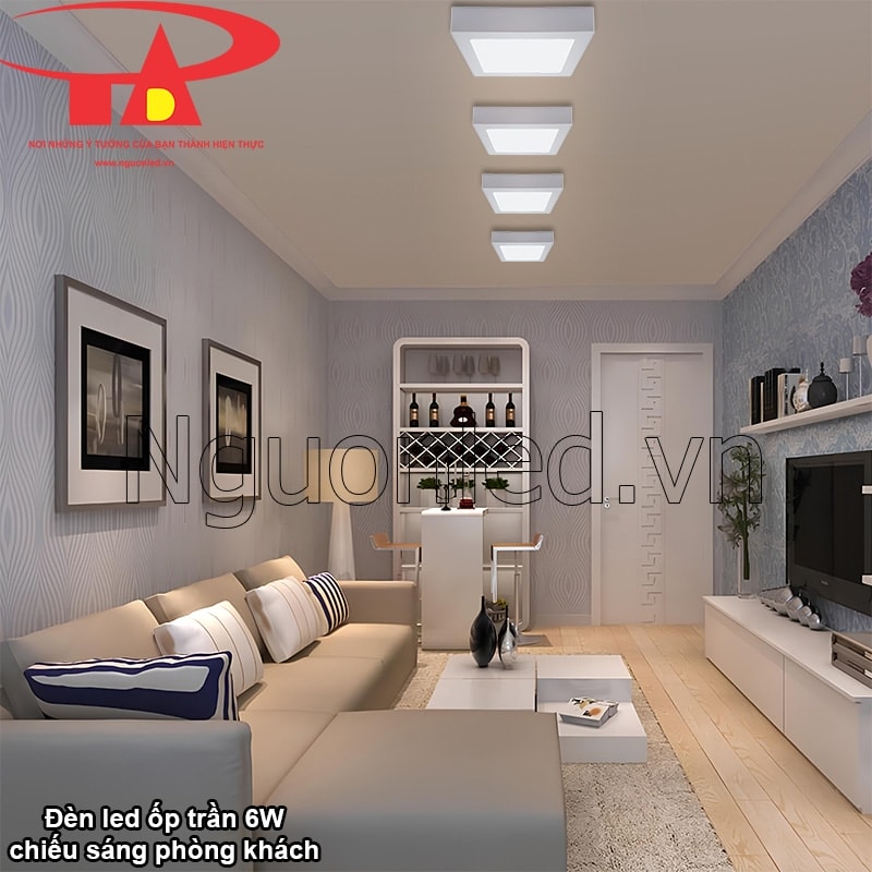 Phòng khách sang trọng ấm cúng với đèn ốp trần