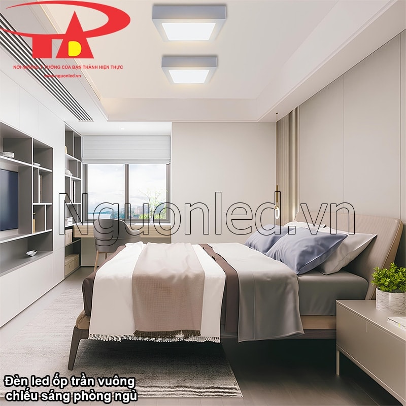 Ánh sáng thư giãn cho phòng ngủ với đèn ốp trần nổi vuông