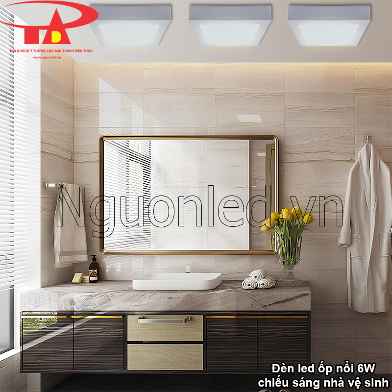 Đảm bảo ánh sáng cho nhà vệ sinh, không gian sạch sẽ với đèn ốp nổi