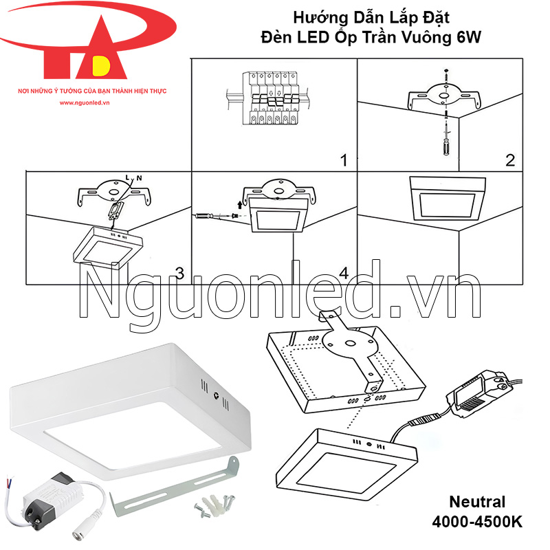 Hướng dẫn lắp đặt đèn ốp nổi vuông 6w ánh sáng trung tính đơn giản