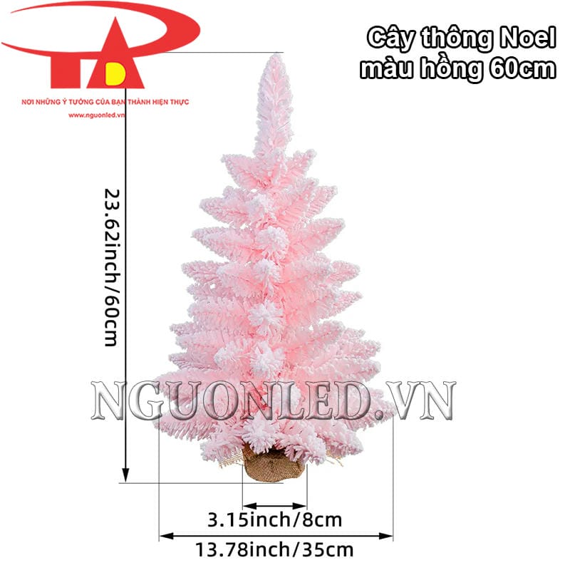 Cây thông noel màu hồng 60cm