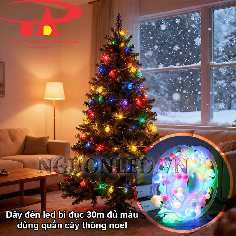 Dây đèn led bi đục đổi màu 30m dùng quấn quanh cây thông