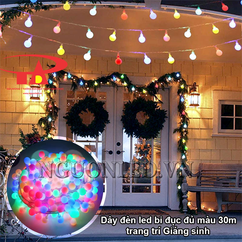 Cuộn đèn led bi đục đủ màu 30M dùng trang trí Giáng Sinh
