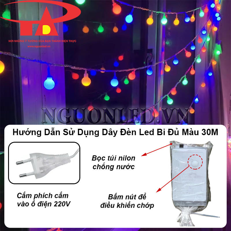 Hướng dẫn sử dụng dây đèn led bi đục nhiều màu đơn giản