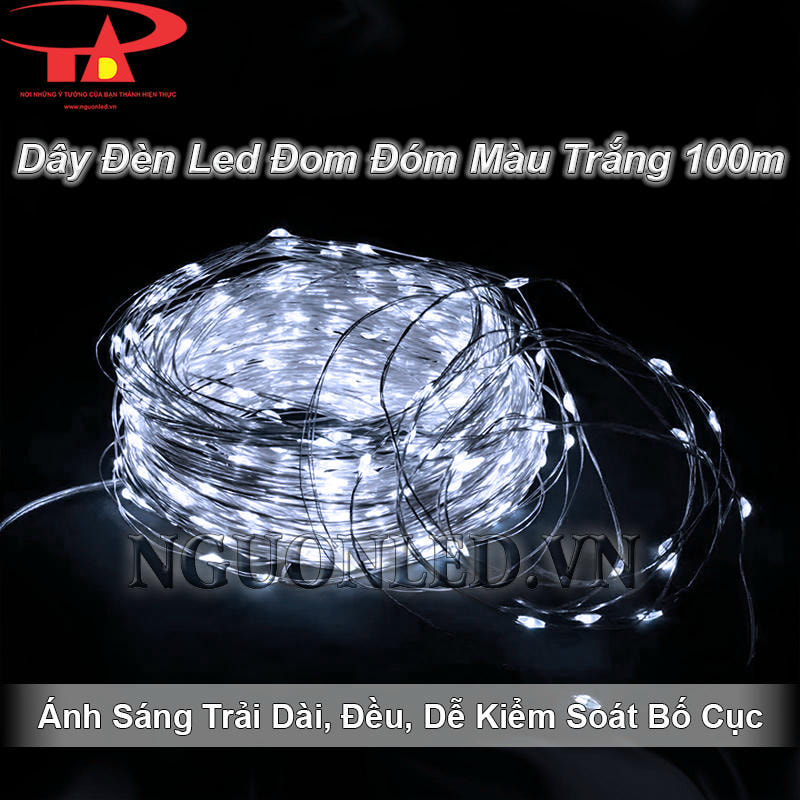Cuộn dây đèn led đom đóm 100m ánh sáng trắng trải dài, dễ kiểm soát bố cục