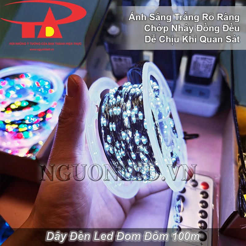 dây đèn LED đom đóm 100m ánh sáng trắng rõ ràng, chớp nháy đồng đều, dễ chịu khi quan sát