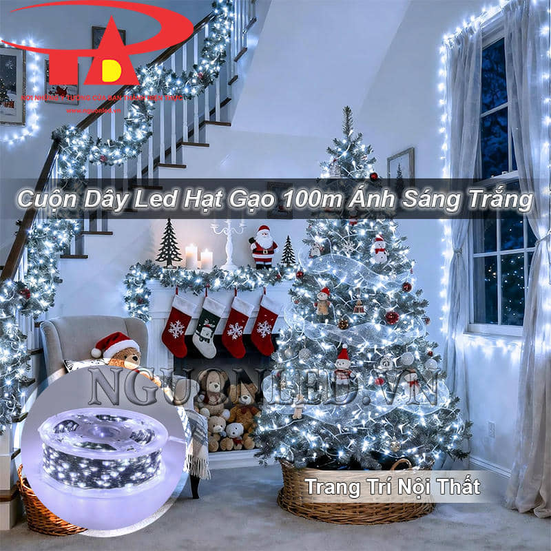 Cuộn dây đèn led kẽm 100m màu trắng sử dụng cho nội thất