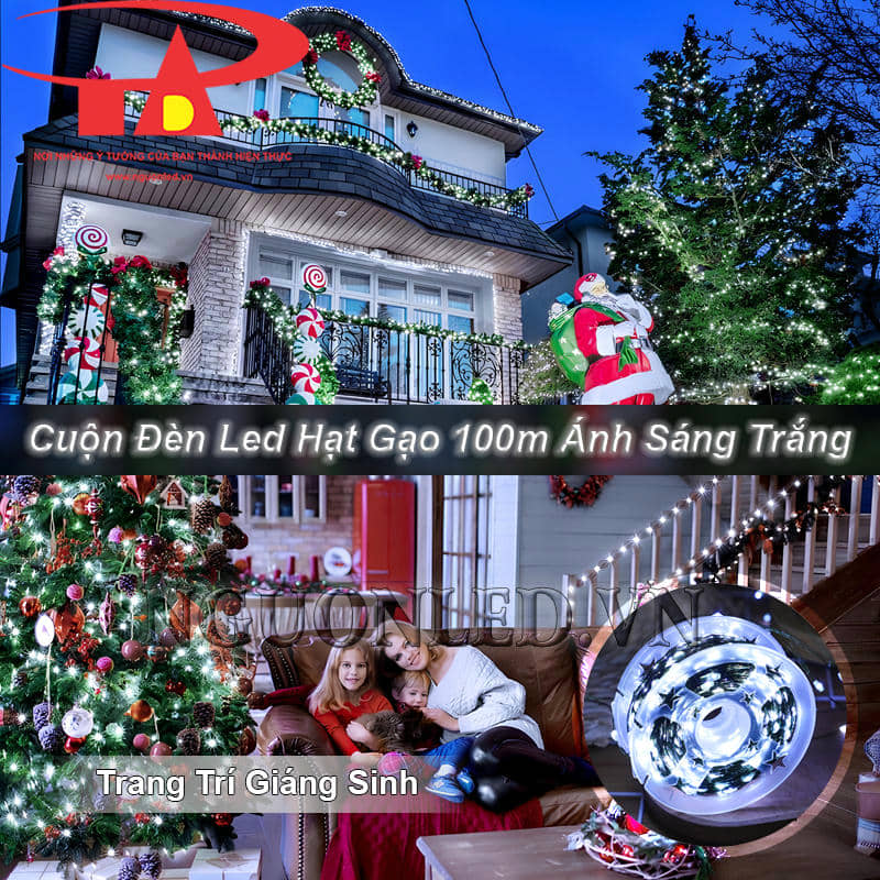 Cuộn đèn led đom đóm 100m màu trắng trang trí Giáng Sinh