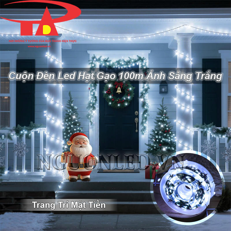 Cuộn đèn led hạt gạo 100m ánh sáng trắng dùng cho không gian mặt tiền