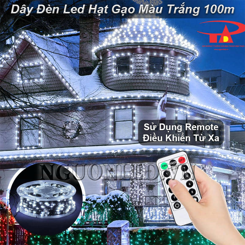 Dây đèn led đom đóm màu trắng 100m dùng remote điều khiển