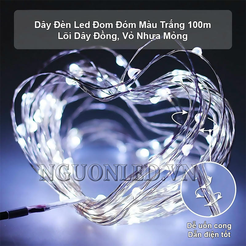 Dây đèn led đom đóm màu trắng 100m lõi dây đồng, vỏ nhựa siêu bền