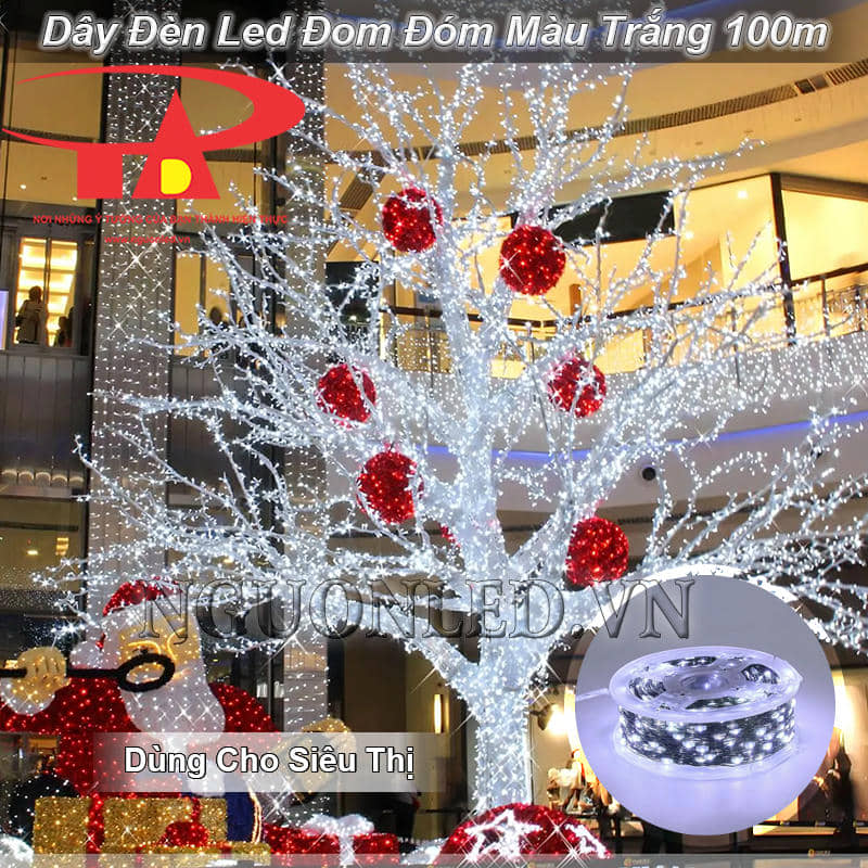 Dây đèn led đom đóm màu trắng 100m dùng cho siêu thị, trung tâm thương mại
