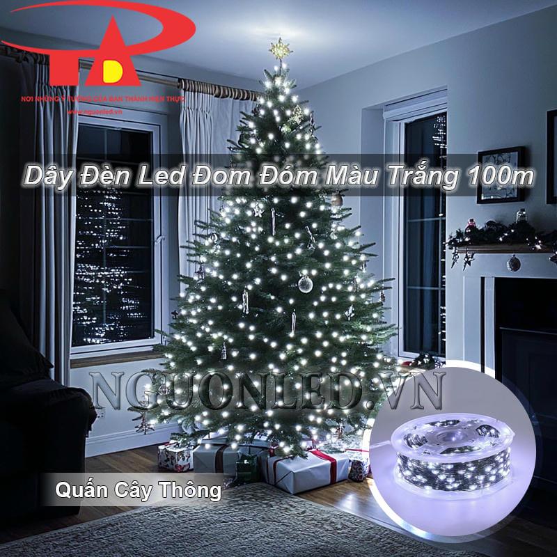 Dây đèn led hạt gạo 100m màu trắng dùng quấn cây thông