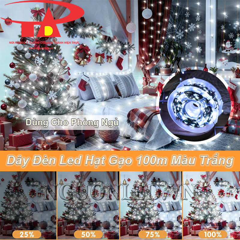 Dây đèn led kẽm 100m ánh sáng trắng dùng cho không gian phòng ngủ