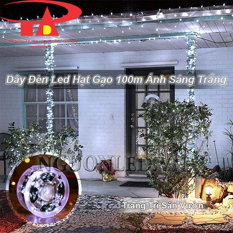 Dây đèn led kẽm 100m màu trắng trang trí sân vườn