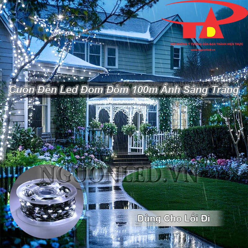 Dây đèn led kẽm màu trắng 100m dùng cho lối đi