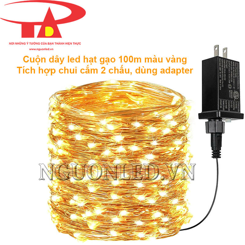 Đèn led trang trí Noel 100m màu vàng có phích cắm 2 chấu tích hợp cùng adapter
