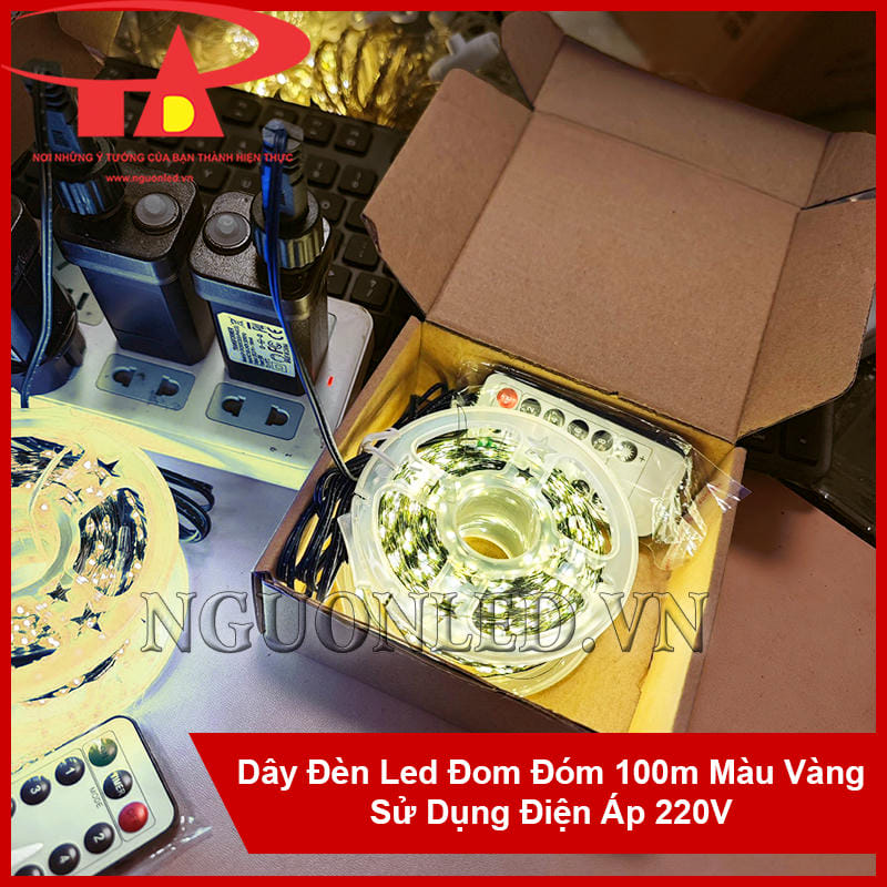 Dây đèn led đom đóm màu vàng 100m dùng điện 220V