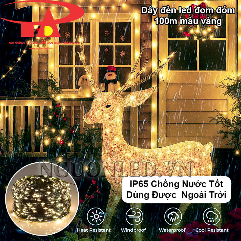 Cuộn đèn led đom đóm màu vàng 100m chống nước với IP65, dùng được ngoài trời