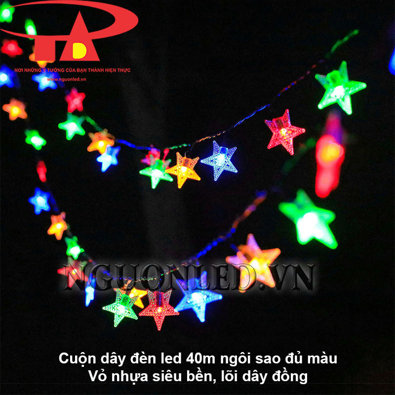Dây đèn led ngôi sao đủ màu 40m vỏ dây nhựa siêu bền, lõi đồng dẫn điện tốt