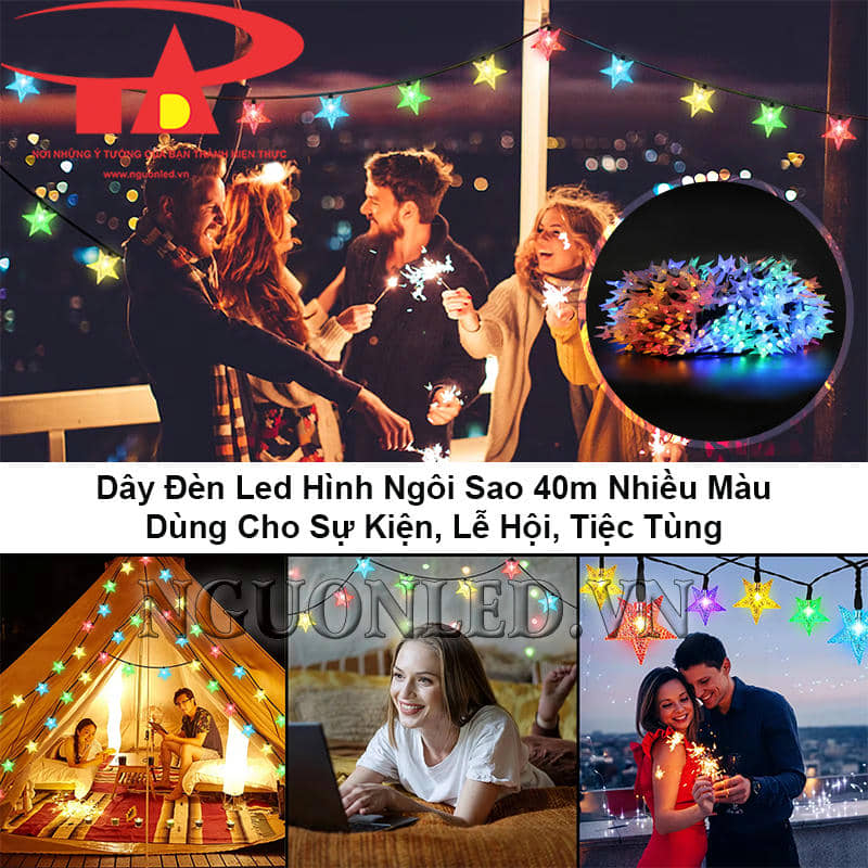 Dây đèn led hình ngôi sao 40m nhiều màu dùng cho sự kiện, lễ hội, tiệc tùng