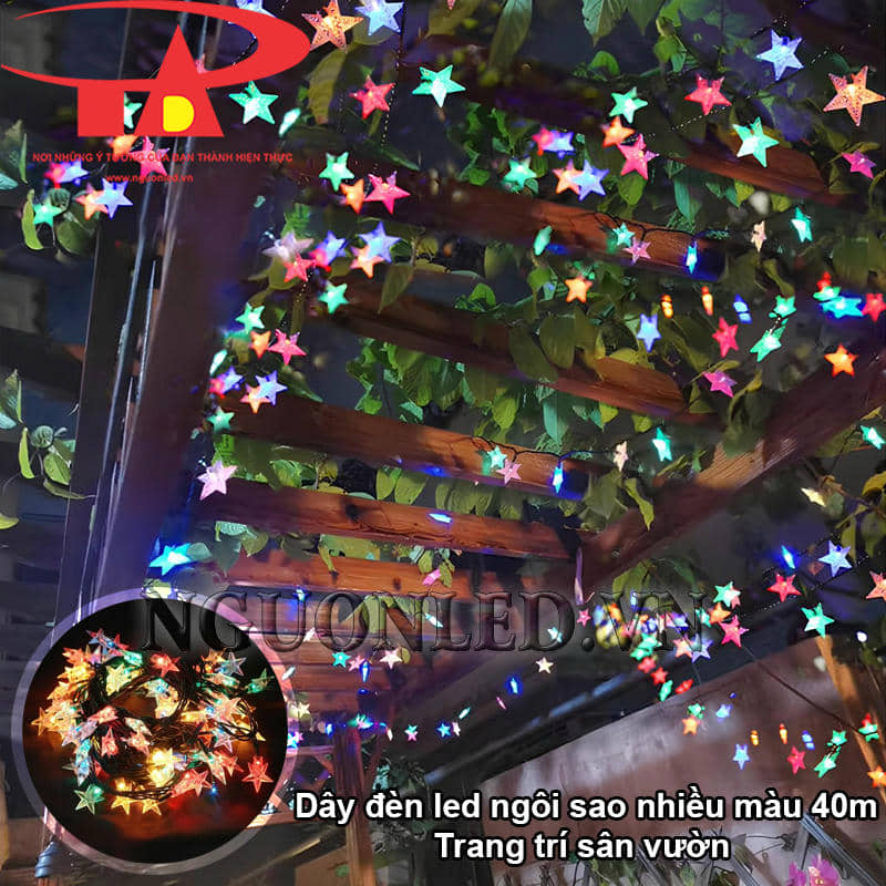 Dây đèn led ngôi sao đủ màu 40m trang trí sân vườn