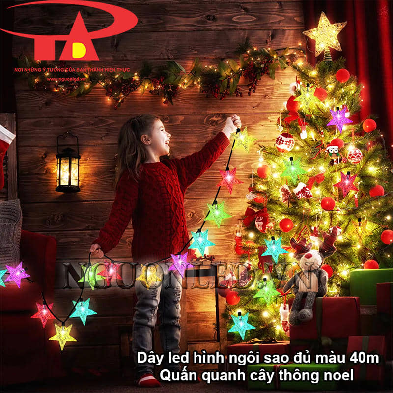Dây đèn led hình ngôi sao đủ màu 40m quấn quanh cây thông