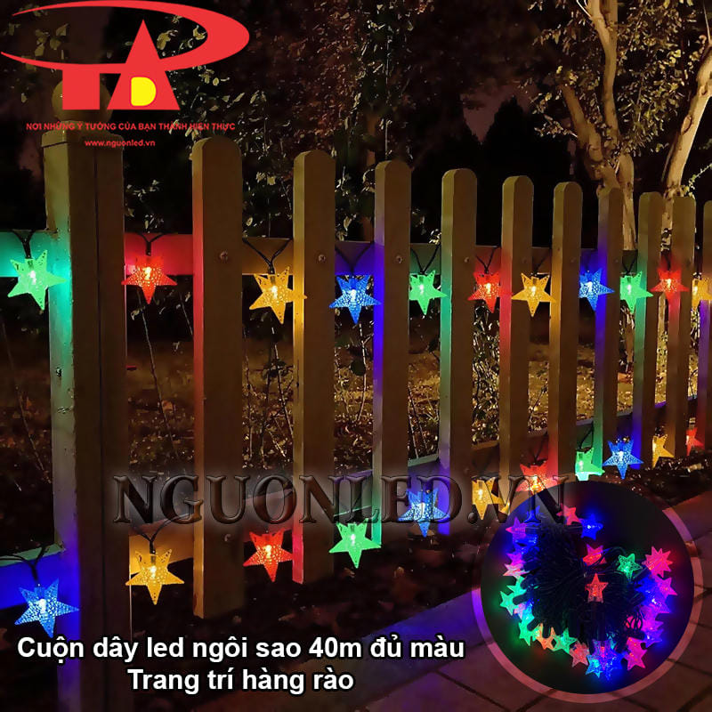 Dây đèn led ngôi sao nhiều màu 40m thả hàng rào