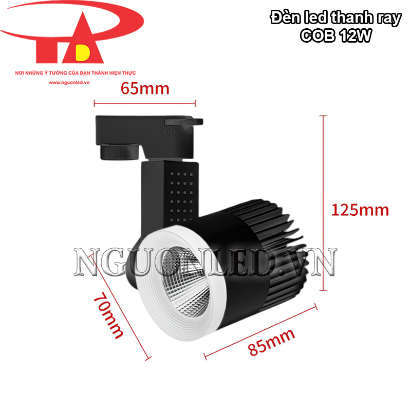 Đèn led rọi ray COB 12W kích thước nhỏ gọn, tiết kiệm không gian lắp đặt