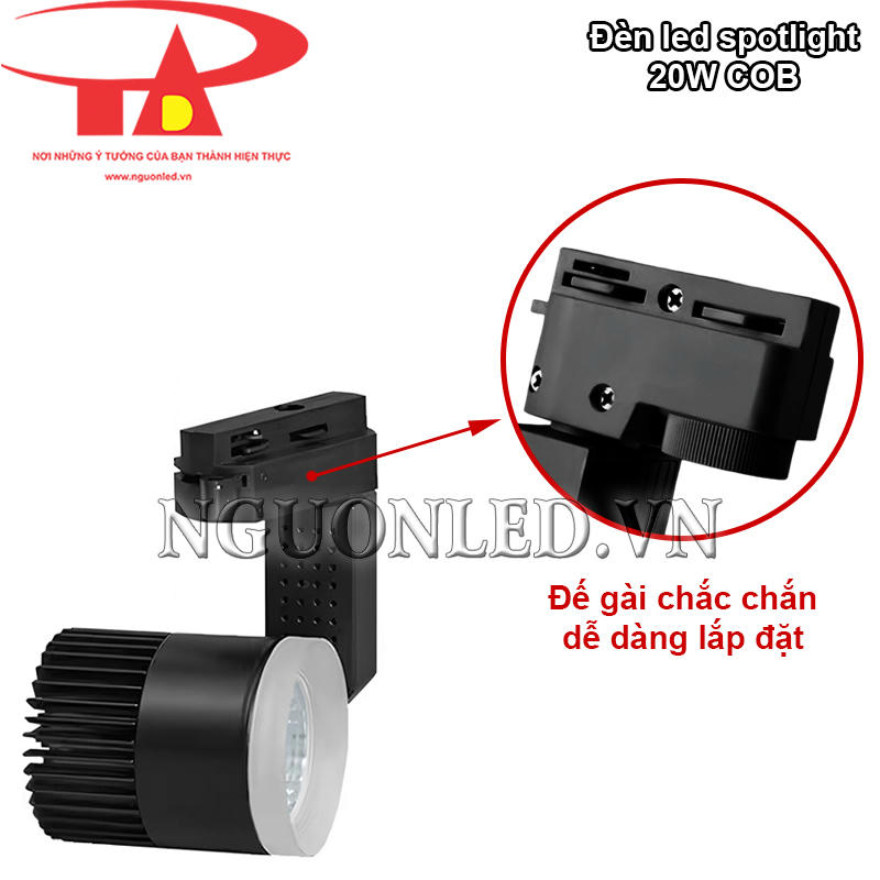Đèn led rọi ray COB 20W lắp đặt dễ dàng với đế gài