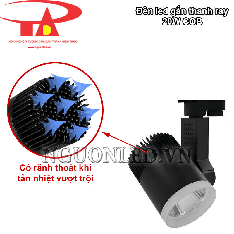 Đèn led chiếu điểm COB 20W vỏ đen tản nhiệt vượt trội với khe thoát khí thông minh