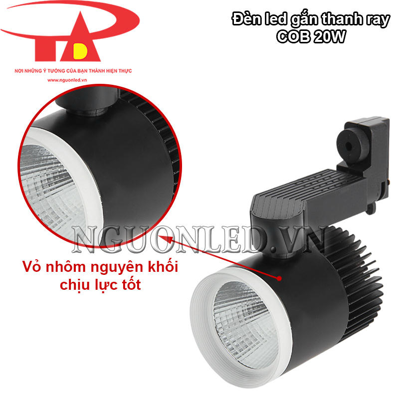 Đèn led rọi thanh ray COB 20W vỏ nhôm nguyên khối chống va đập
