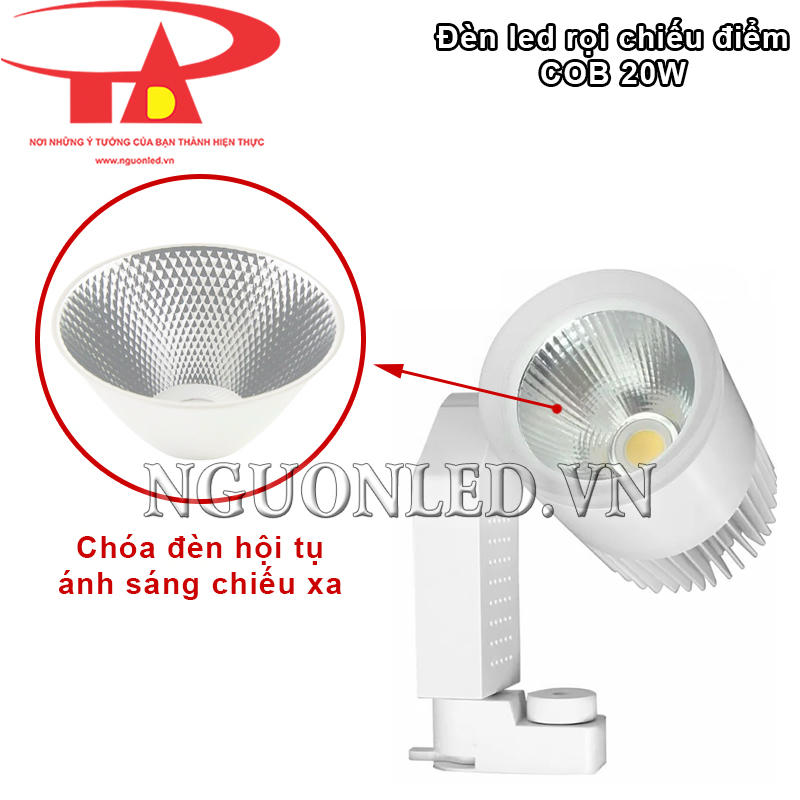 Đèn led rọi ray 20W COB chiếu xa nhờ chóa hội tụ