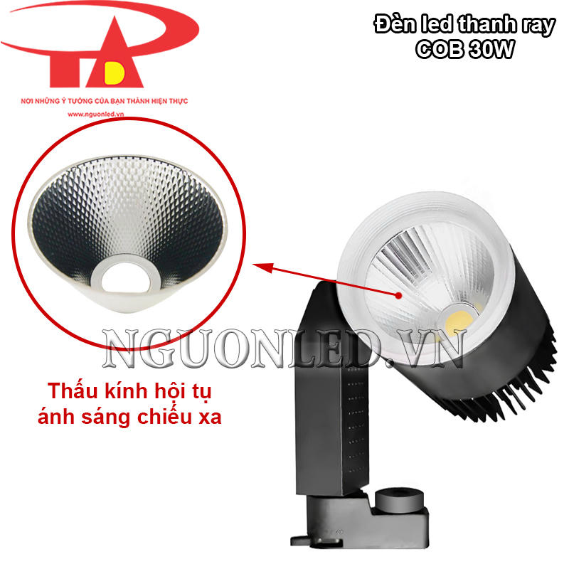 Đèn led rọi thanh ray 30W COB ánh sáng chiếu xa nhờ chóa hội tụ