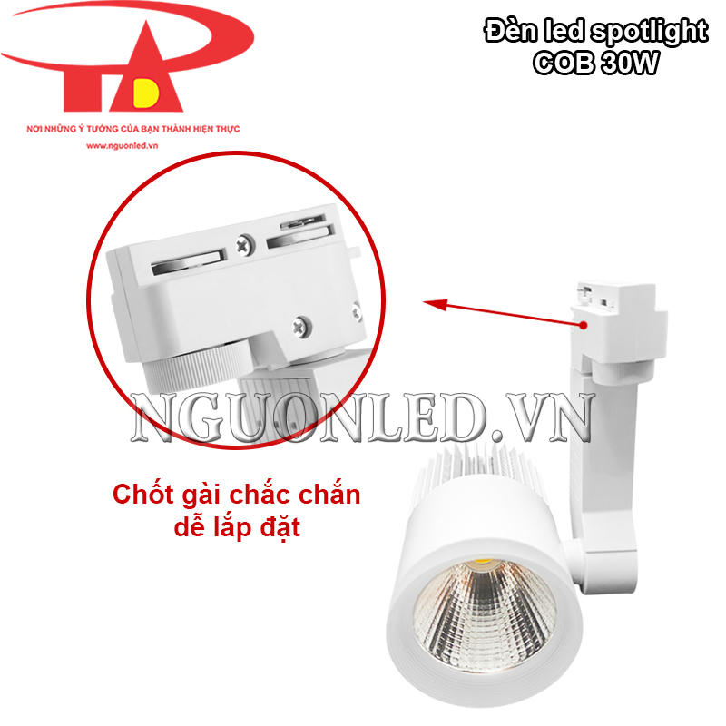 Đèn led rọi ray 30W COB có chốt gài chắc chắn, dễ lắp đặt