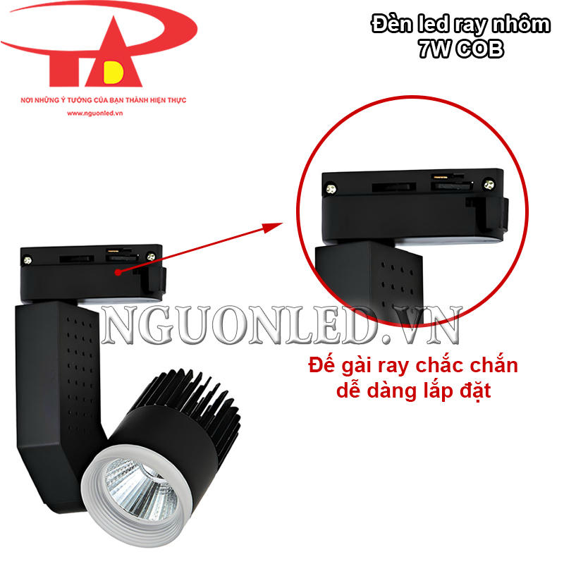 Đèn led rọi ray COB 7W dễ dàng lắp đặt với phần đế gài