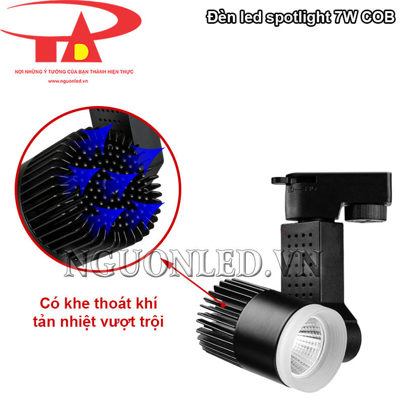 Đèn led ray nhôm COB 7W có khe thoát khí giúp tản nhiệt tốt