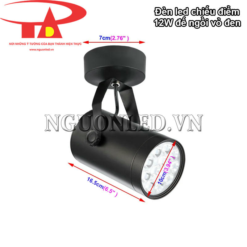 Đèn led chiếu điểm 12W đế ngồi với kích thước nhỏ gọn, tiết kiệm không gian lắp đặt