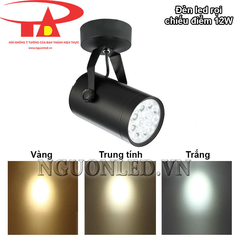 Đèn led chiếu điểm 12W vỏ đen với 3 phiên bản màu ánh sáng, phù hợp nhiều không gian