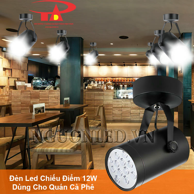 Đèn led rọi chiếu điểm 12W vỏ đen sử dụng cho không gian quán cà phê