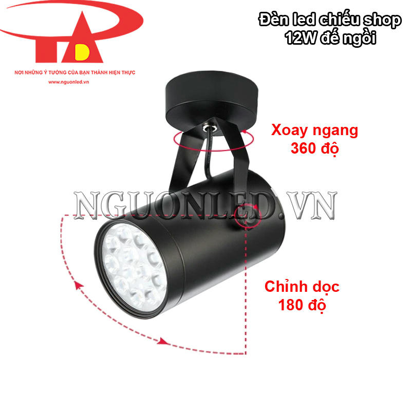 Đèn led spotlight 12W vỏ đen dễ dàng điều chỉnh hướng chiếu sáng