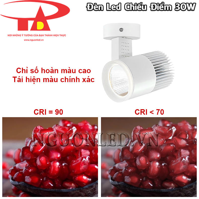 Đèn spotlight led 30W tái hiện màu sắc chính xác với CRI 90