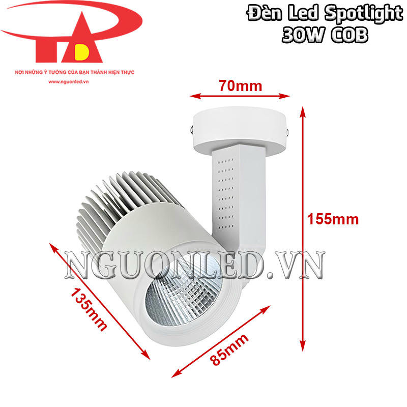 Đèn spotlight led 30W kích thước gọn nhẹ giúp tiết kiệm không gian lắp đặt