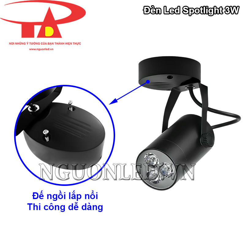 Đèn led chiếu điểm 3W vỏ đen với phần đế ngồi lắp nổi siêu tiện dụng