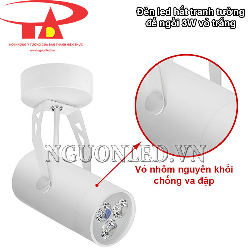 Đèn led rọi đế ngồi 3W vỏ nhôm nguyên khối, chống va đập