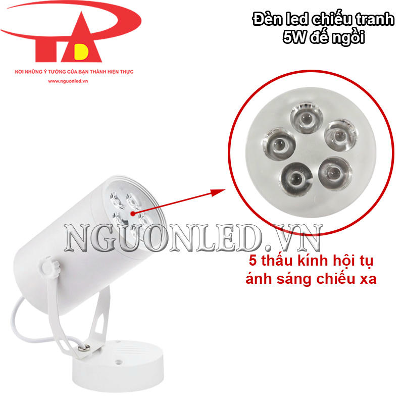 Đèn led rọi tranh tường 5W đế ngồi tích hợp 5 thấu kính hội tụ chiếu xa