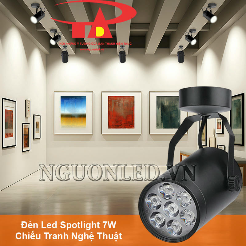 Đèn LED spotlight vỏ đen 7W sử dụng cho phòng trưng bày tranh