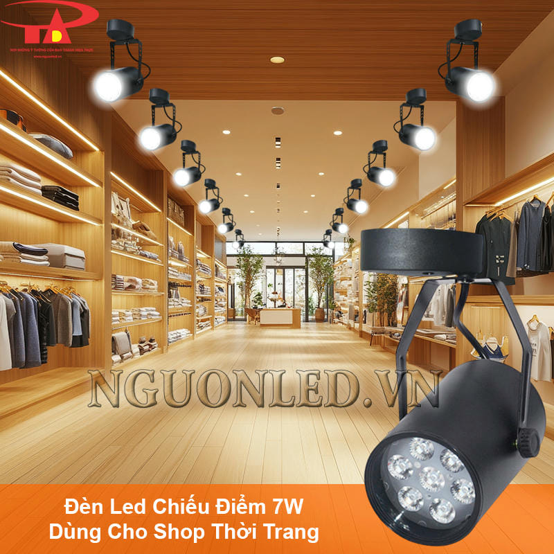 Đèn led spotlight 7W chiếu shop quần áo, ánh sáng phủ đều
