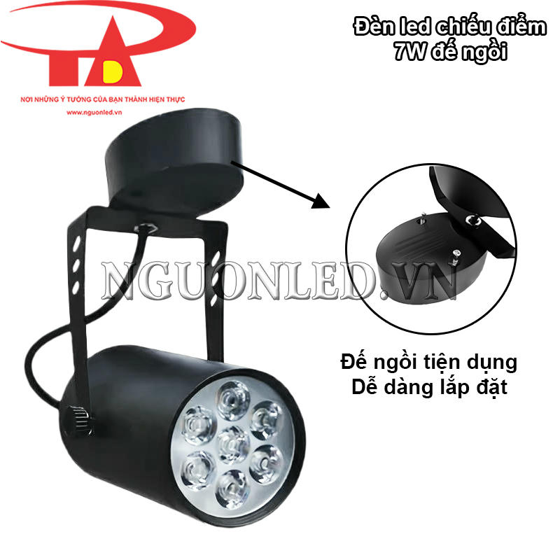 Đèn LED rọi 7W vỏ đen với thiết kế đế ngồi, dễ lắp đặt