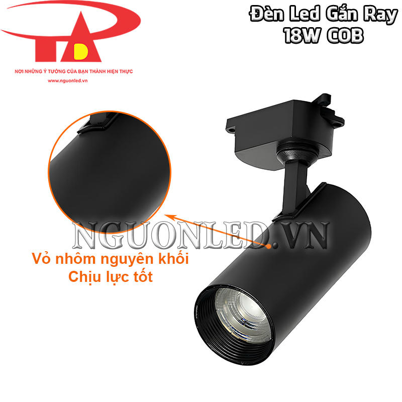 Đèn led gắn thanh ray 18W vỏ nhôm nguyên khối, chống va đập